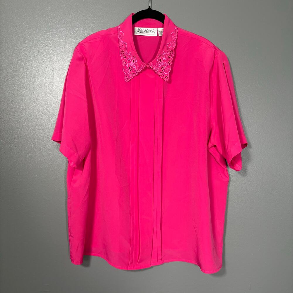 Yves St Clair 2 Bright Pink Cottage Vintage 1980's Top - 20W - Women's Plus Size